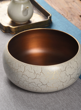 纯铜茶洗大号建水家用水洗水盂洗茶杯盆茶道功夫茶具黄铜六君子