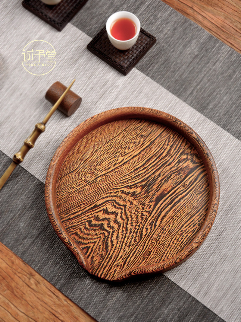 红木分茶盘整块无漆 鸡翅木白茶饼撬茶盘实木竹制开普洱茶盒干泡