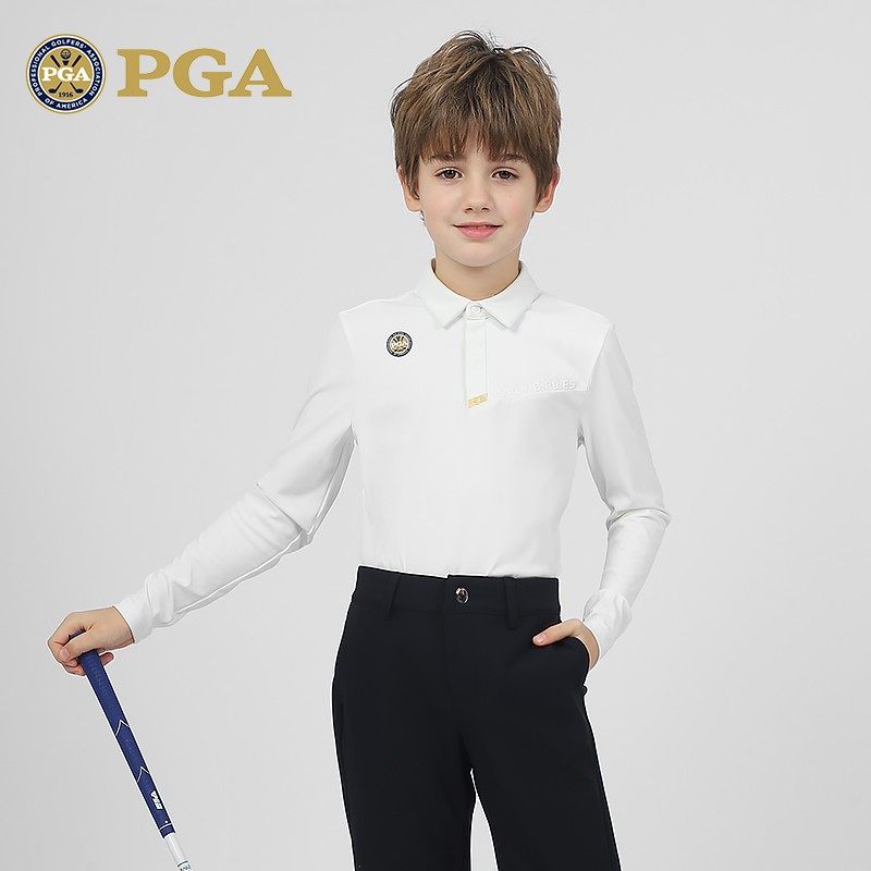 美国PGA 高尔夫男童长袖服装春季翻领设计 柔肤亲肤 时尚运动装