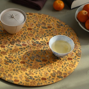 中式圆形宋锦茶垫织锦茶席蜀锦桌垫复古文艺素雅古朴干泡喝茶茶布