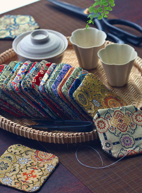 礼品金丝织锦茶垫布艺杯垫复古素雅茶道零配杯垫干泡方宋锦茶布垫