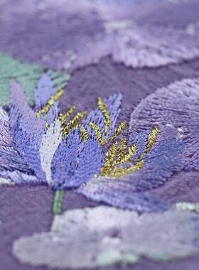 引之紫莲刺绣茶垫棉麻茶席布艺礼品复古茶布中式茶席干泡茶道文艺