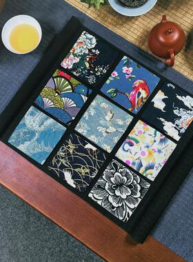 蓝色印花棉麻布艺杯垫茶垫茶托养壶垫功夫茶具配件防磕隔热垫零配