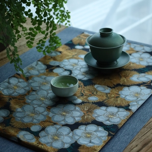 高端轻奢织锦茶席茶垫子复古干泡垫文艺桌旗素雅桌垫干泡布小茶旗