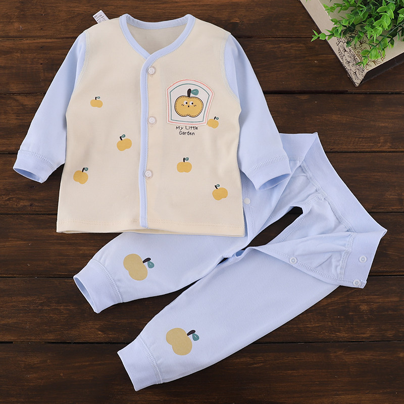 新生儿宝宝纯棉秋衣套装初生婴儿春秋全棉开衫上衣开裆裤子两件套