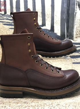 左大师1605-1-2G手工皮鞋男高配手工定制非redwing红翼短脸工装靴