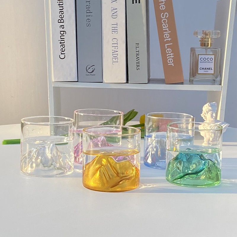 静谧观山杯ins创意玻璃杯 家用日式果酒威士忌杯高硼硅耐热泡茶杯