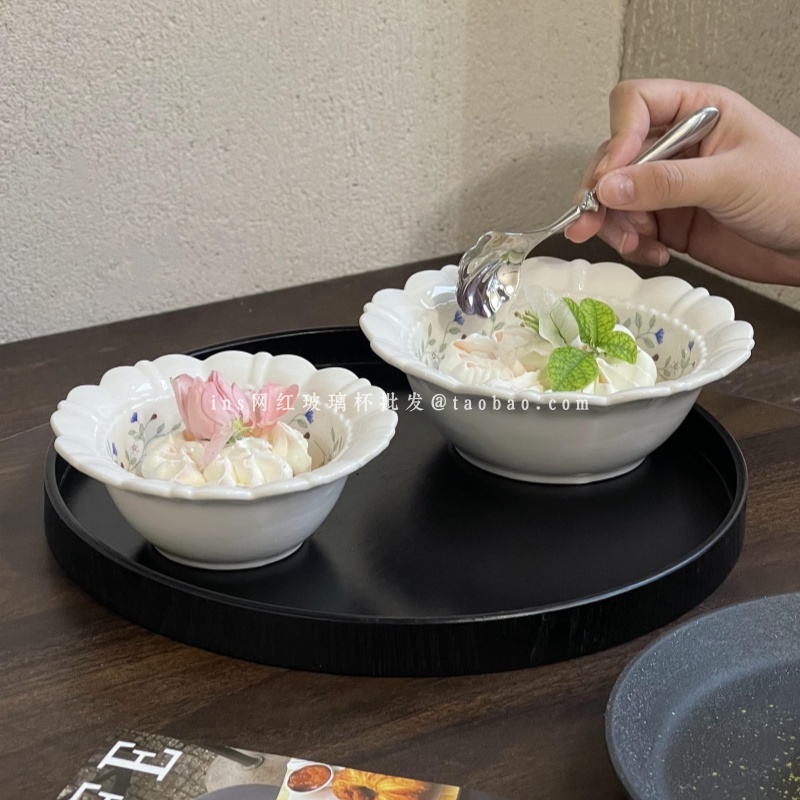 小清新ins蓝色花枝甜品碗