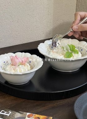 小清新ins蓝色花枝甜品碗