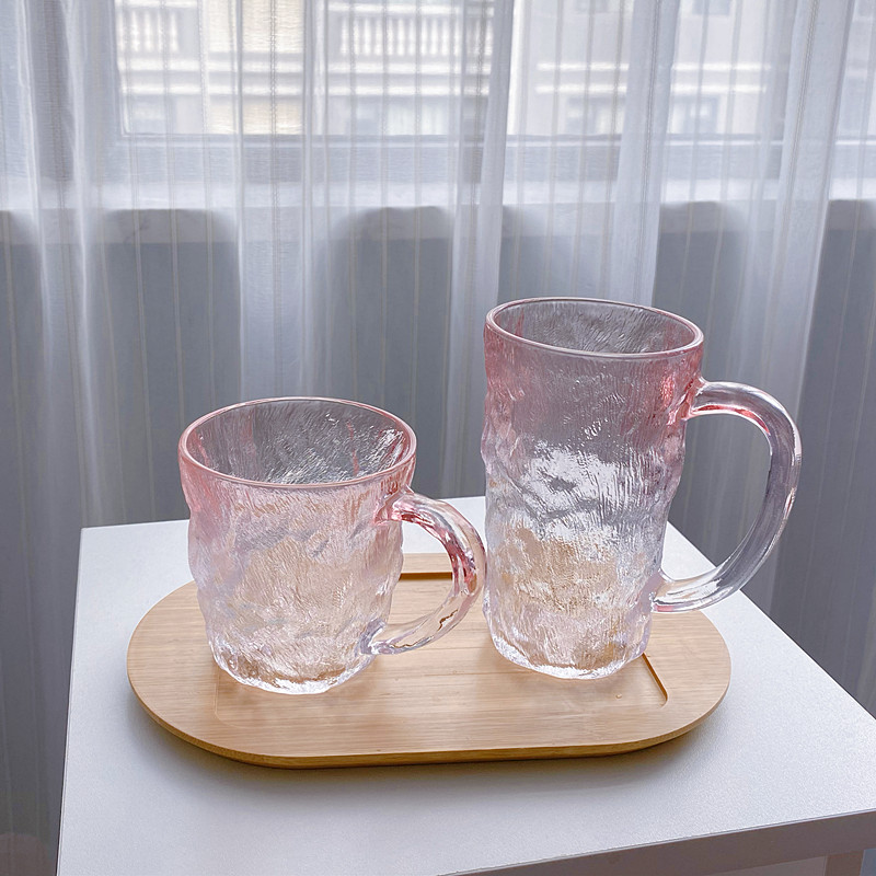 冰川纹喝水玻璃杯带把手