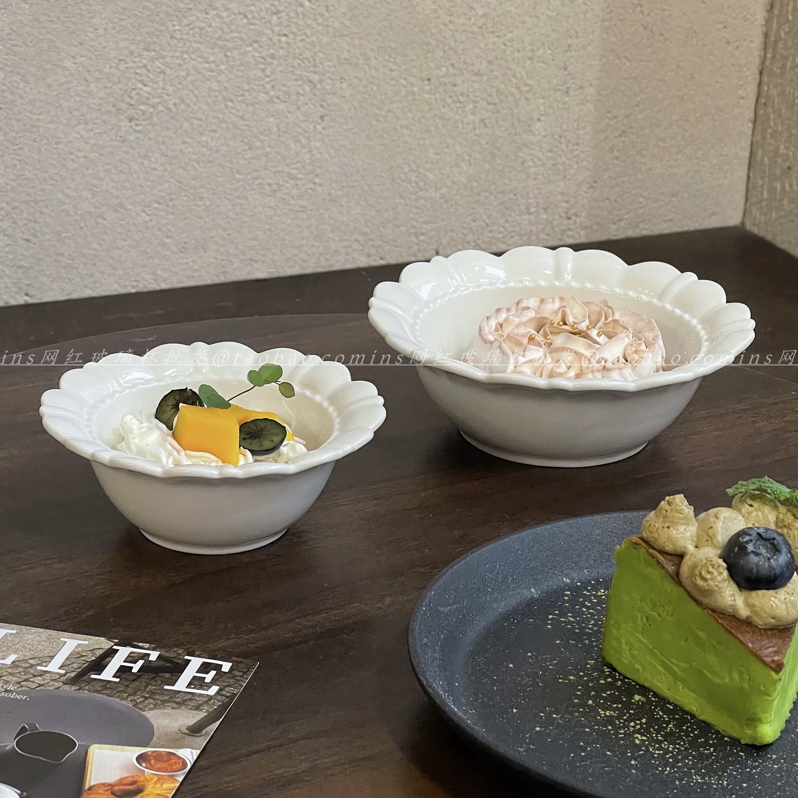 复古ins风花瓣陶瓷碗高颜值