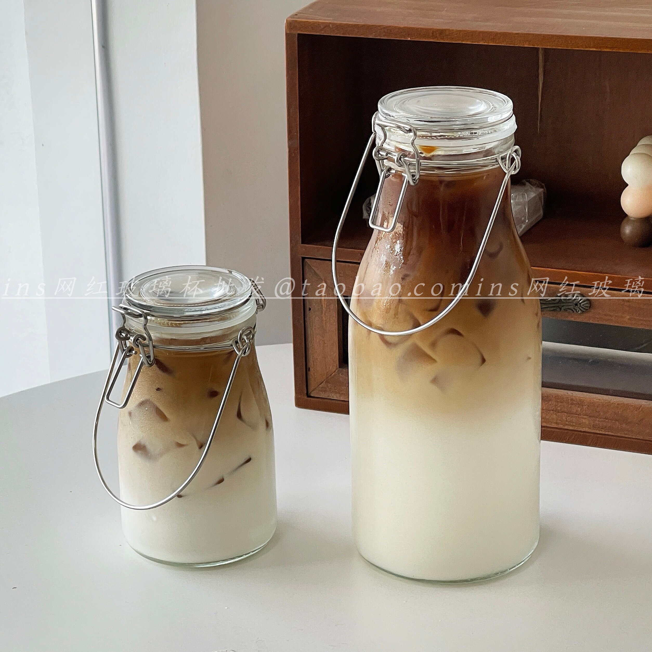 ins风咖啡玻璃杯带盖密封瓶家用自制饮品冷泡壶牛奶分装瓶容器罐
