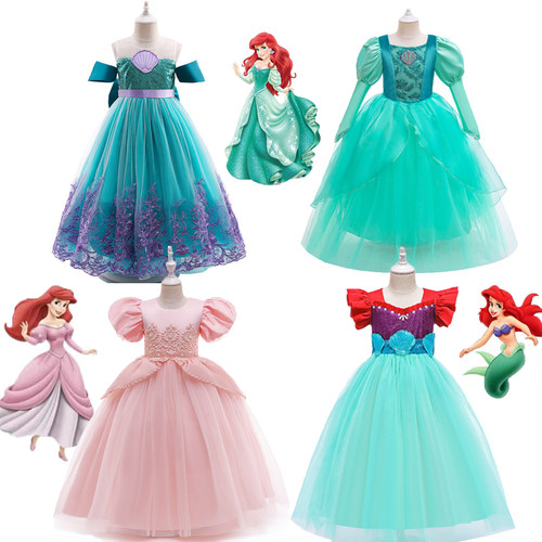 迪士尼同款人鱼公主裙子儿童爱丽儿美人鱼cos服装走秀生日连衣裙