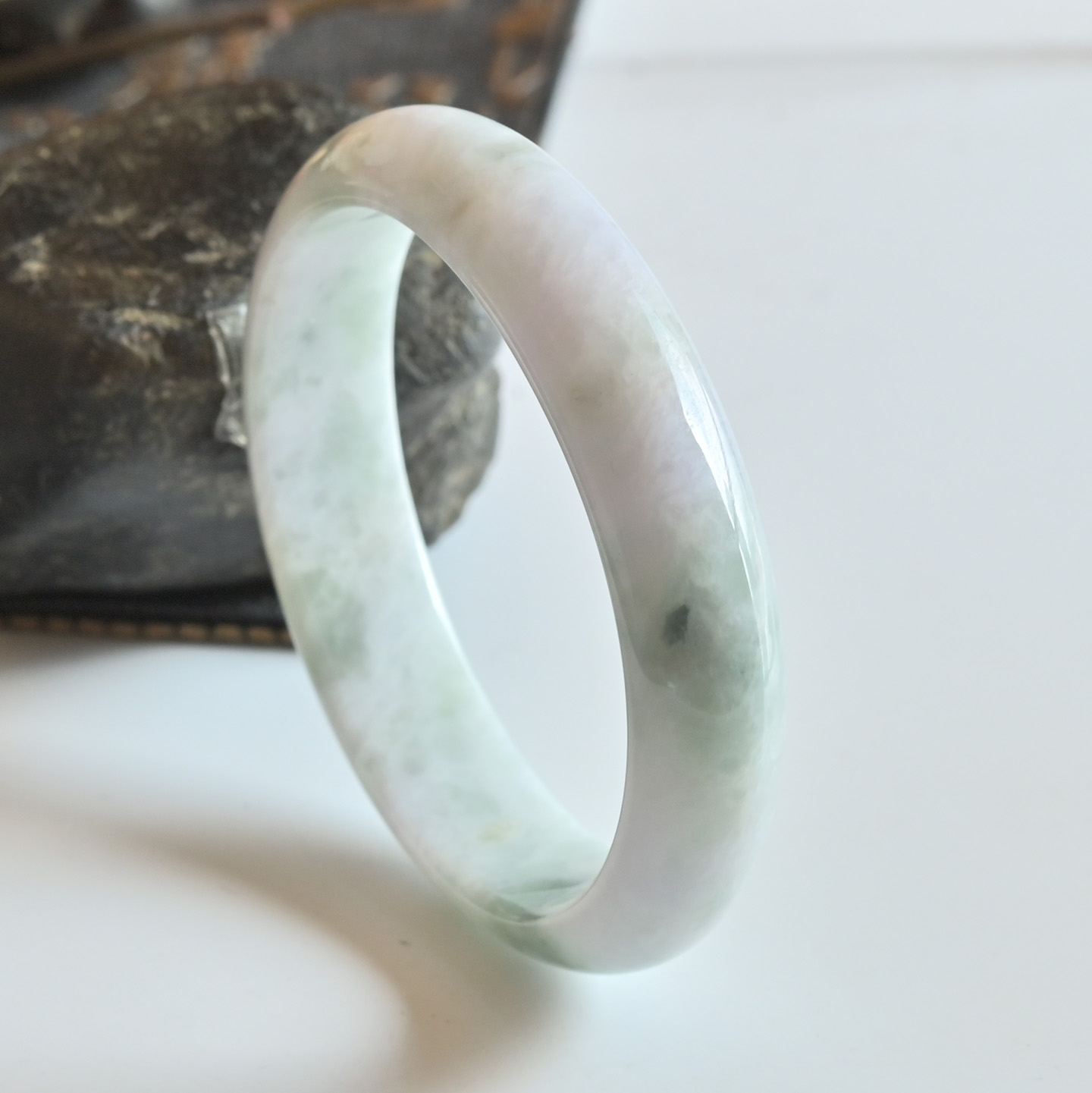 清仓天然a货翡翠手镯54.3糯种双彩玉镯子女椭圆缅甸玉手镯贵妃镯