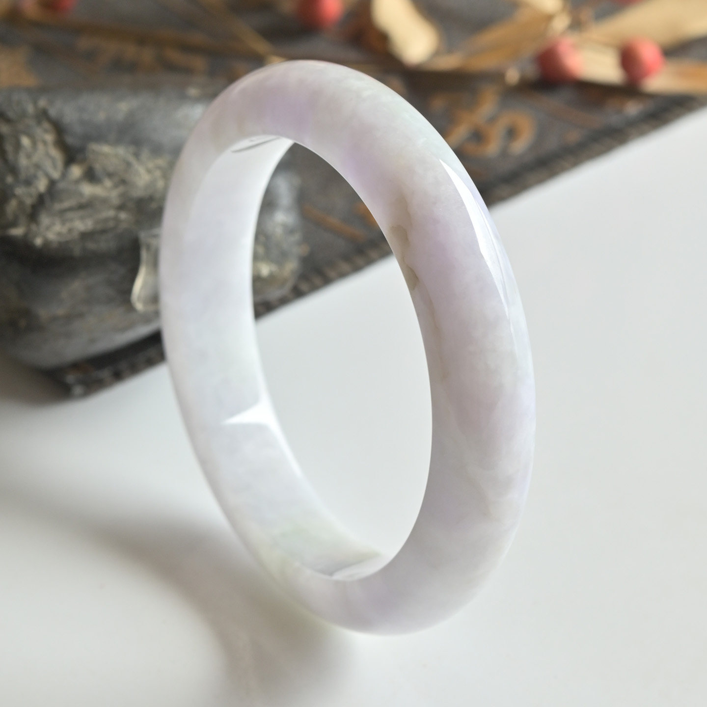 清仓天然A货翡翠手镯冰糯种浅浅紫玉镯子女56缅甸玉手镯一物一图