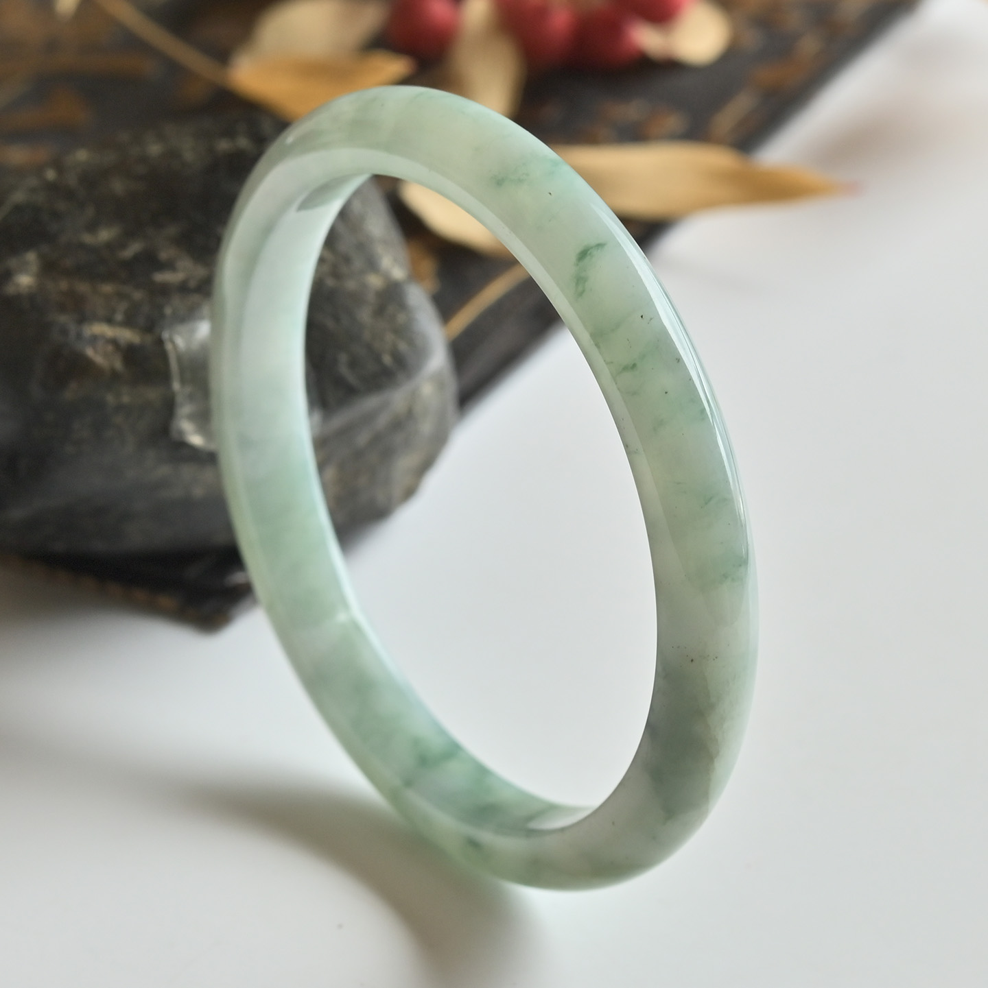 清仓天然A货翡翠手镯冰糯种飘花玉镯子少女57缅甸玉手镯一物一图