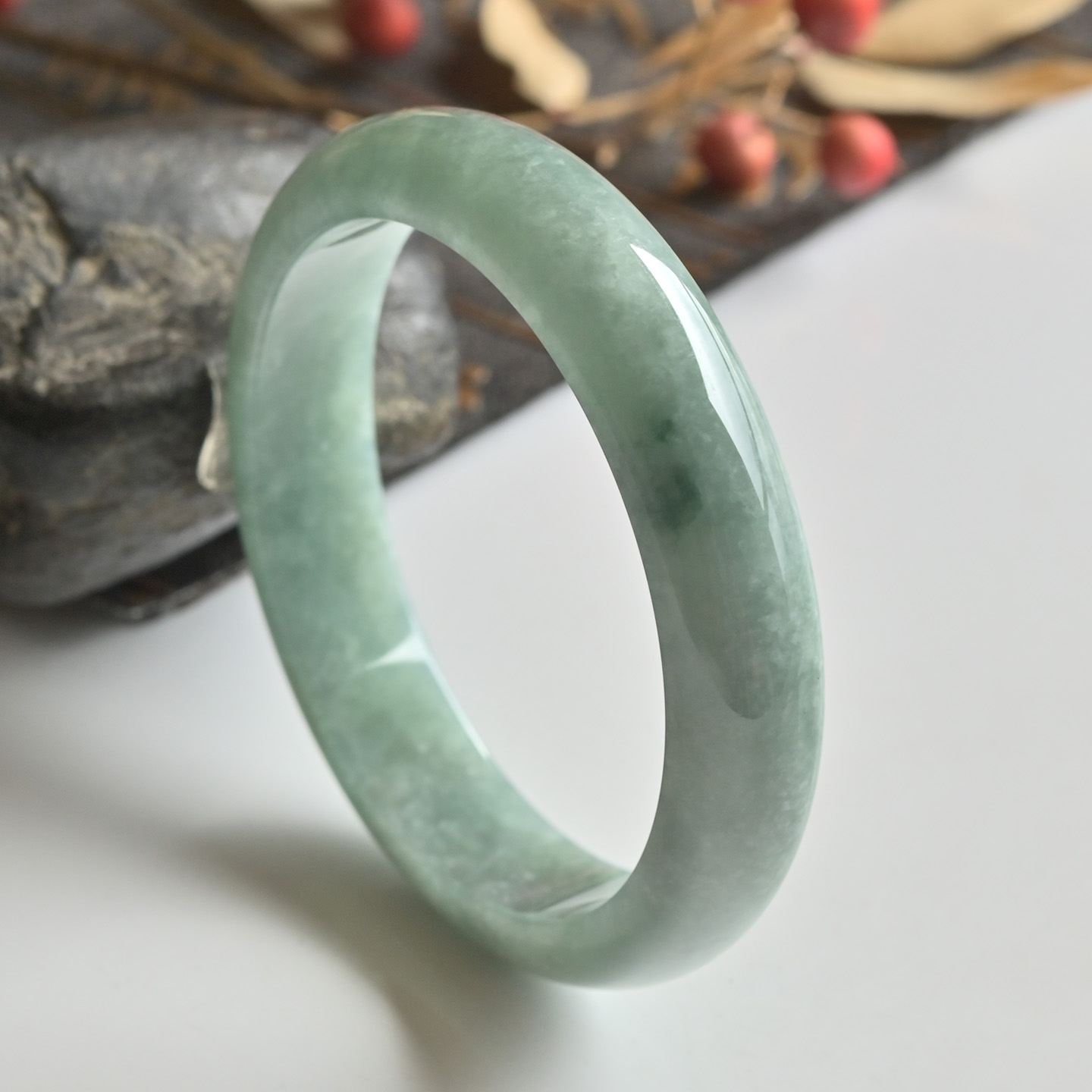 清仓天然A货翡翠手镯冰糯种蓝绿玉镯子女55.6缅甸玉手镯一物一图