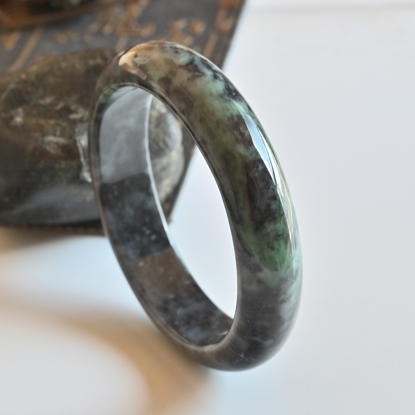 清仓天然A货翡翠手镯糯种油绿玉镯子女57.7缅甸玉手镯一物一图