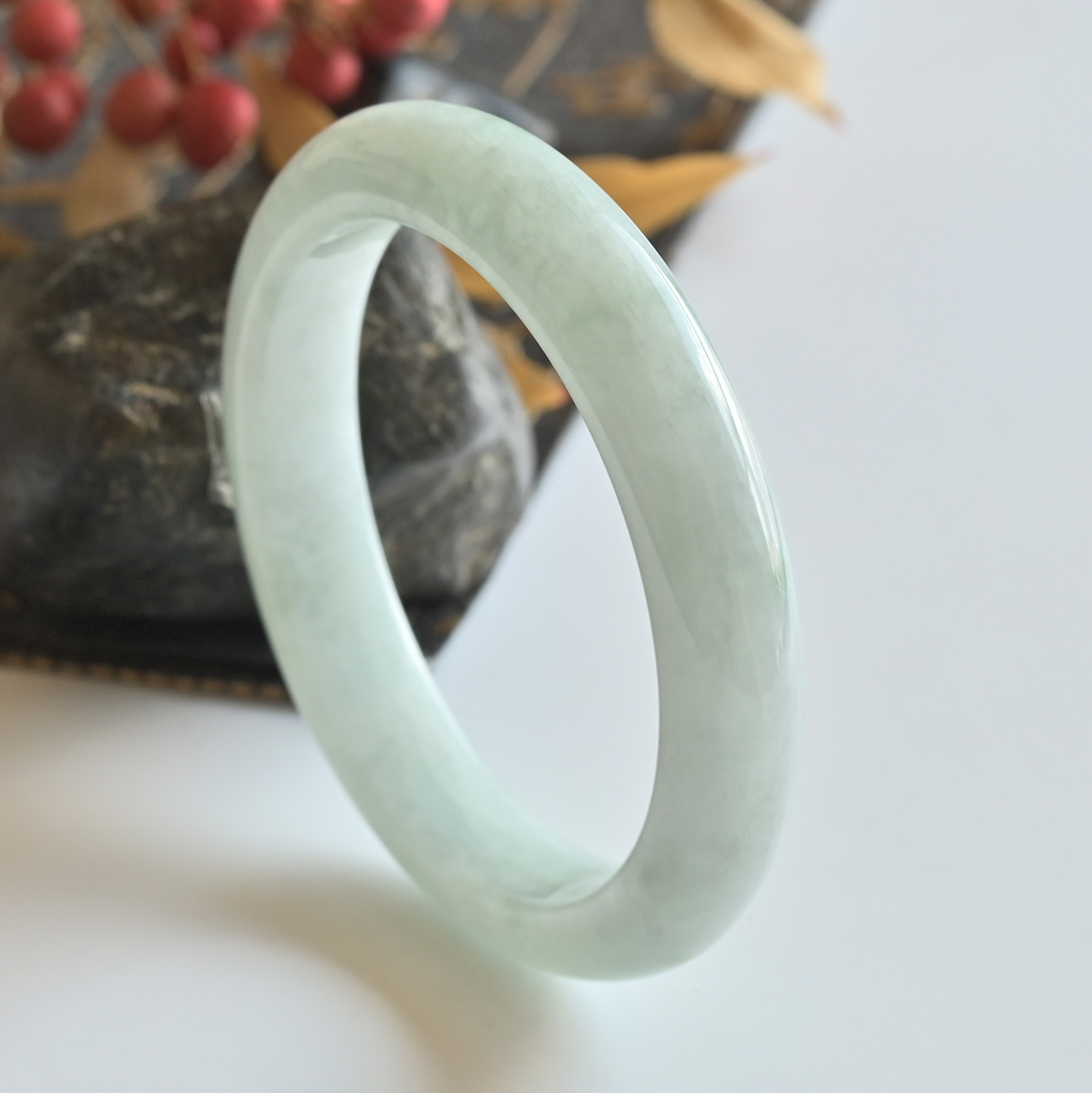 清仓天然A货翡翠手镯冰糯种浅色玉镯子女58.2缅甸玉手镯一物一图