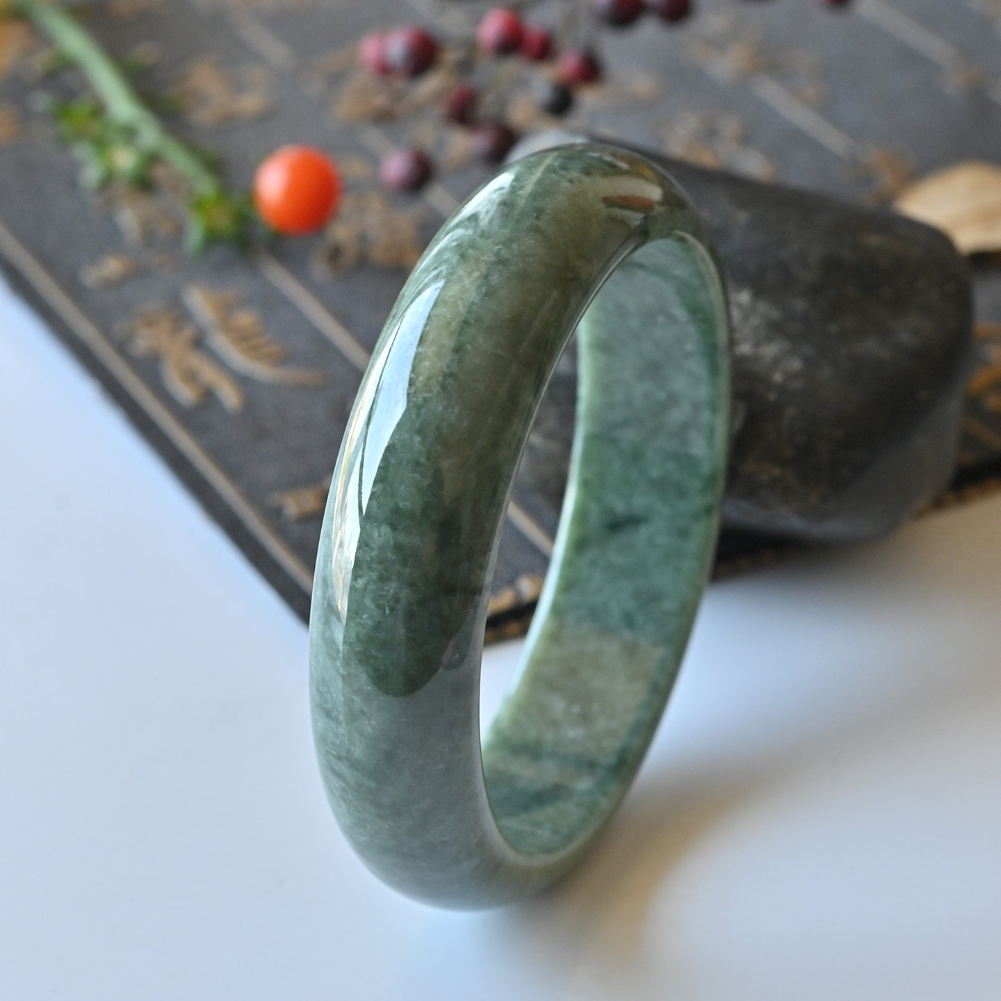 玉泰天然缅甸翡翠A货冰糯种满绿玉手镯女款57.3老坑玉石镯子正圈