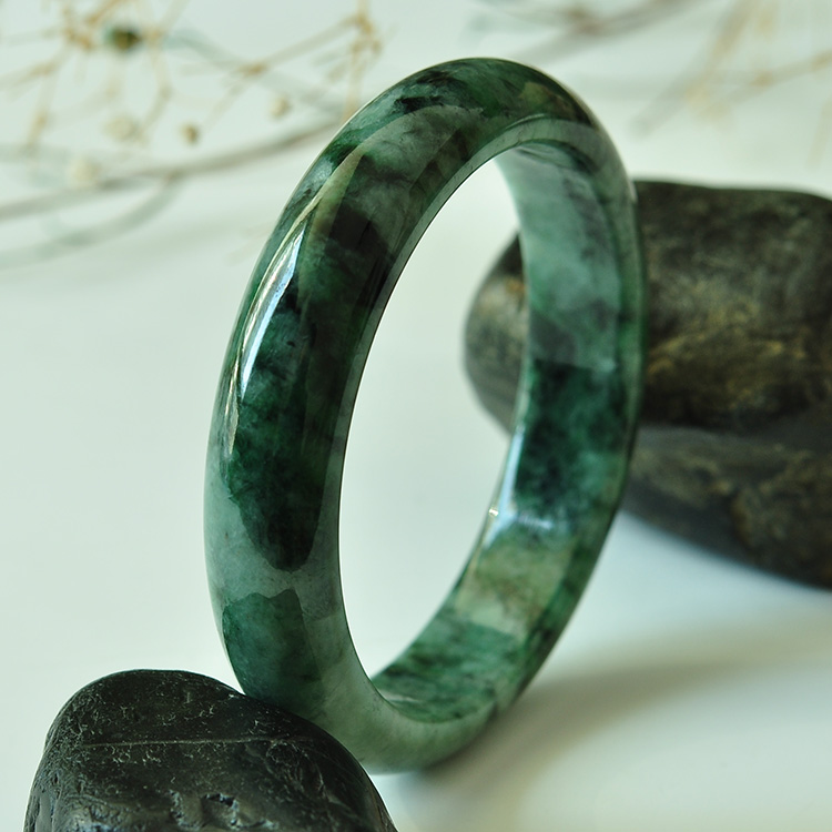 涵钰坊翡翠手镯a货冰糯种墨绿玉镯子女款57天然缅甸玉石手镯带证