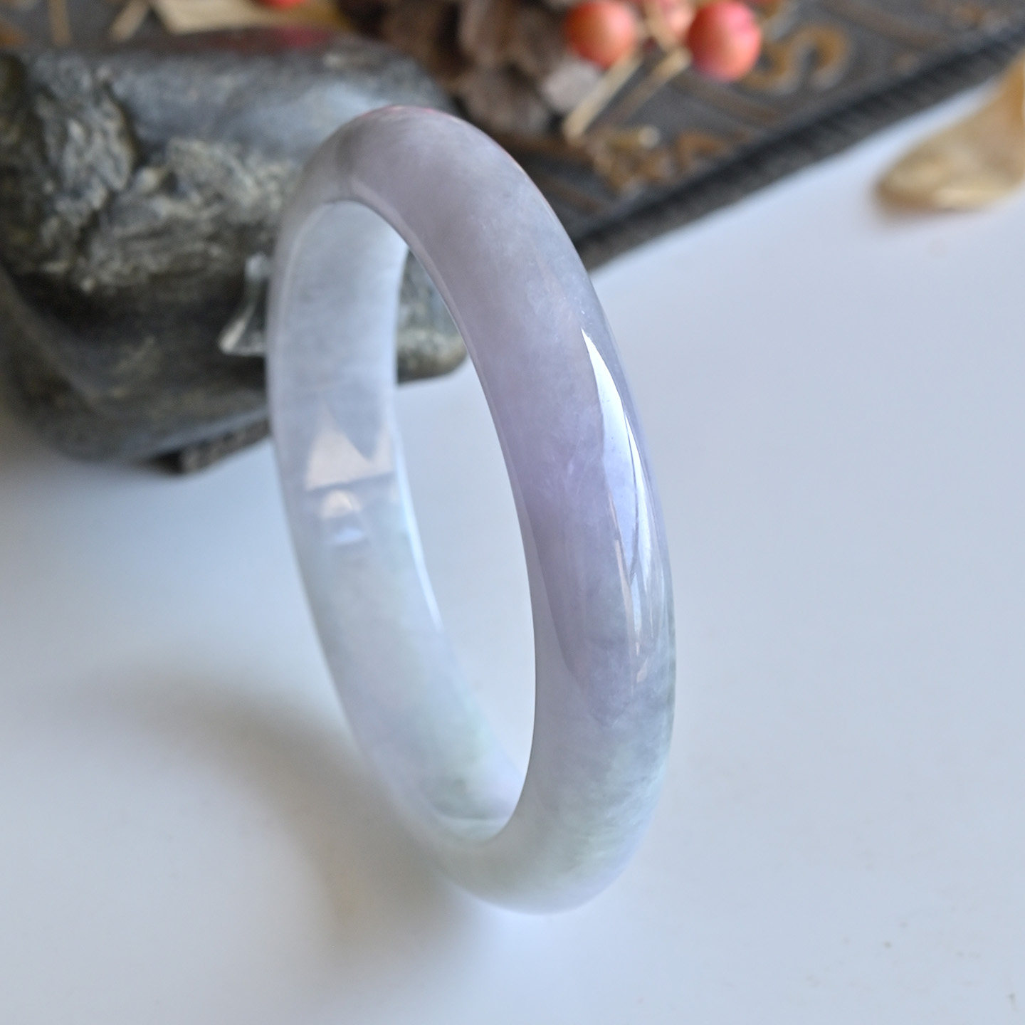 清仓天然a货翡翠手镯冰糯种蓝紫玉镯子55-53贵妃镯老坑缅甸玉手镯