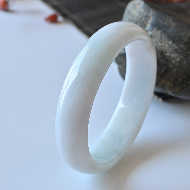 清仓缅甸天然A货翡翠手镯54冰糯种白色玉镯子女款椭圆一物一图