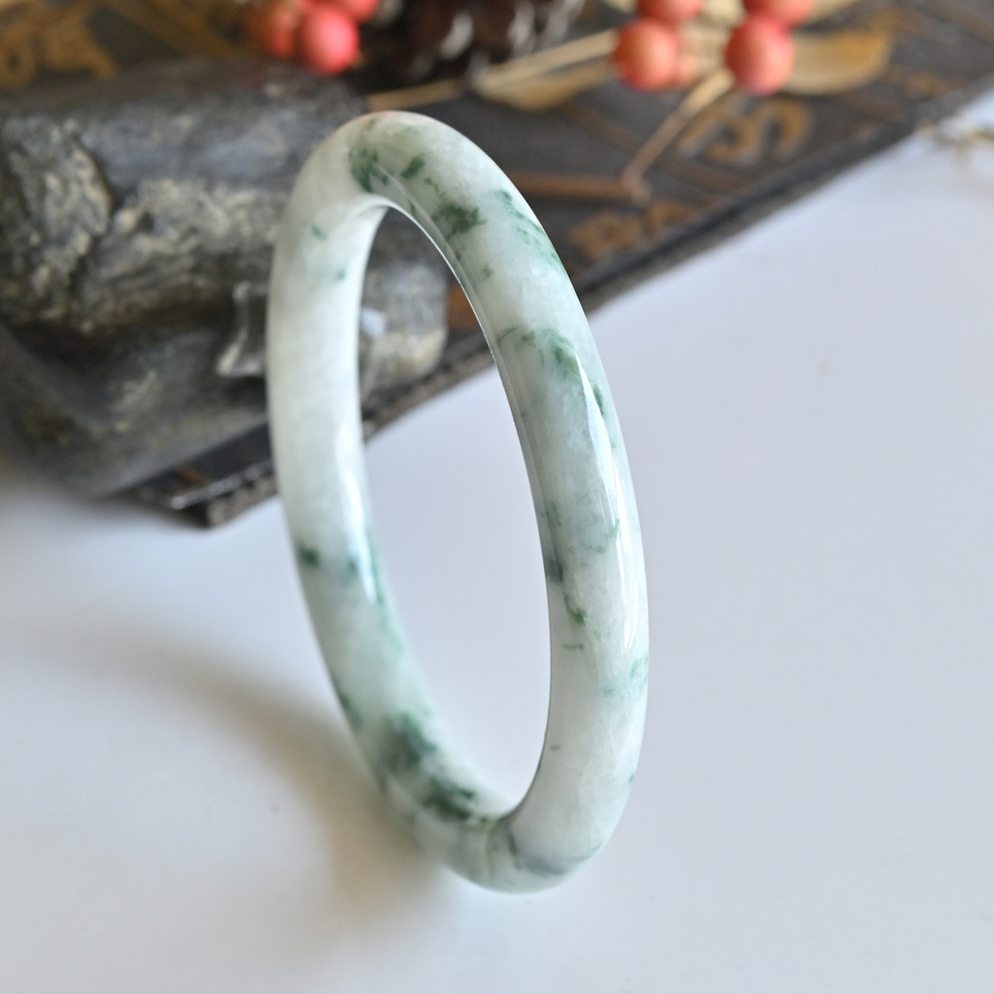 清仓缅甸天然A货翡翠手镯叮当镯54.5冰糯种飘花玉镯子女一物一图