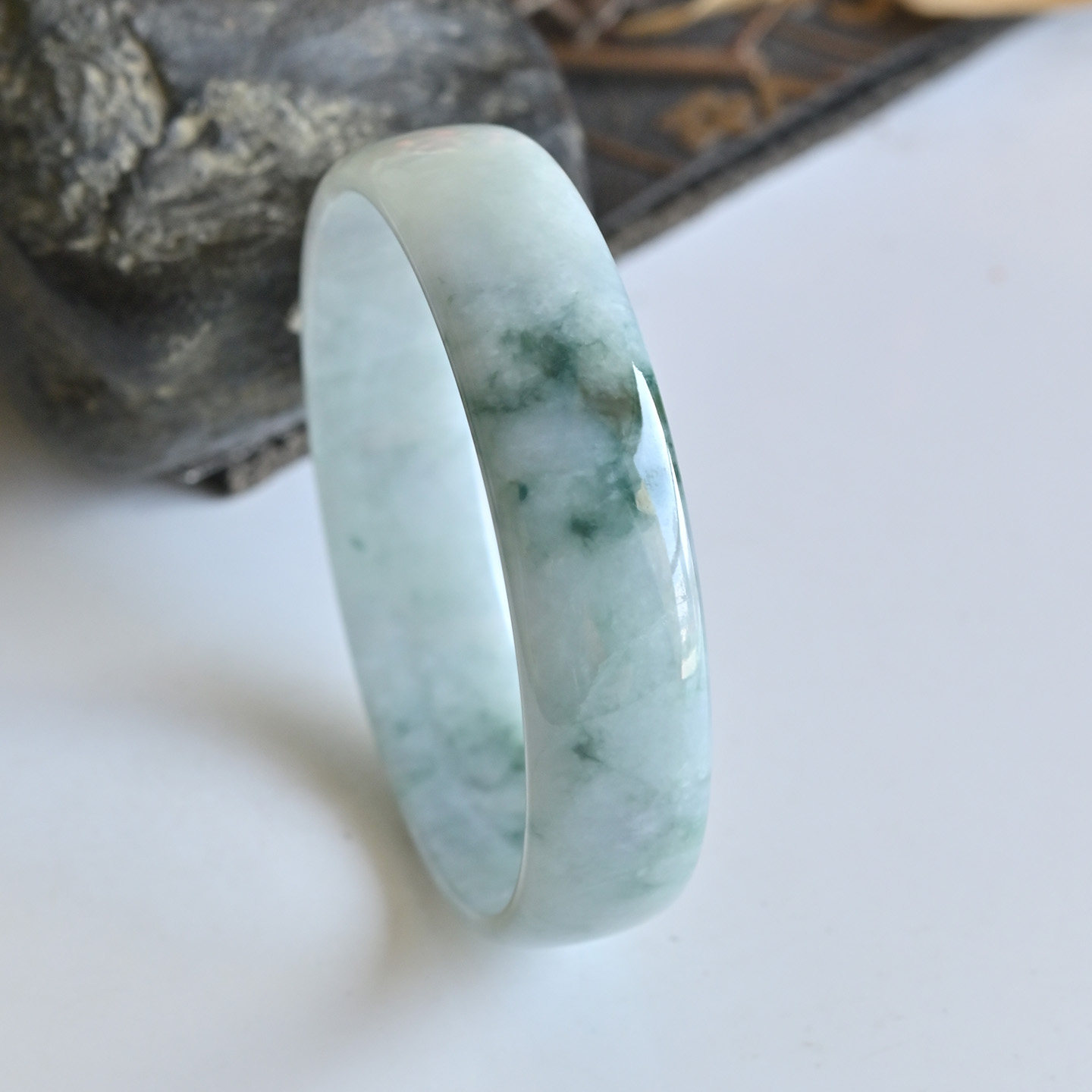 清仓天然冰糯种A货翡翠手镯飘花缅甸玉镯公主镯冰透水润52玉手镯