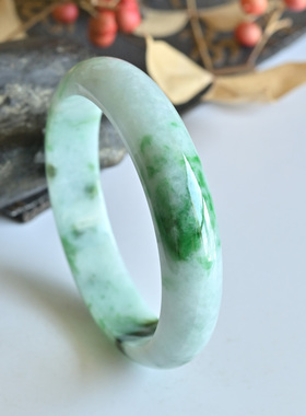 清仓天然A货翡翠手镯冰糯种辣绿玉镯子女款56.3老坑缅甸玉石手镯