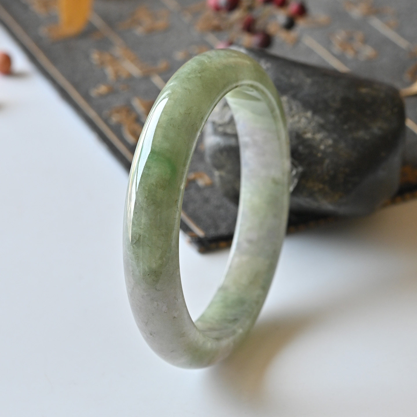 清仓天然缅甸翡翠A货冰种紫色玉手镯女款55.7老坑玉镯子一物一图