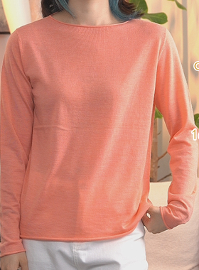 di kangra/德凯佳女士100支卷边圆领女长袖针织衫S25-1142