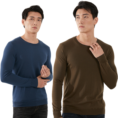 套头羊毛羊绒圆领双面加厚针织衫