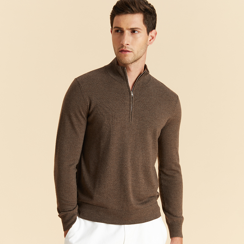 男士新款商务休闲纯色拉链半高领针织衫毛衣羊毛衫
