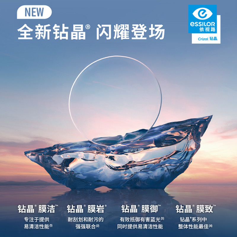 依视路镜片新品钻晶膜洁/膜岩/膜御/膜致A4防蓝光单光镜片非球面