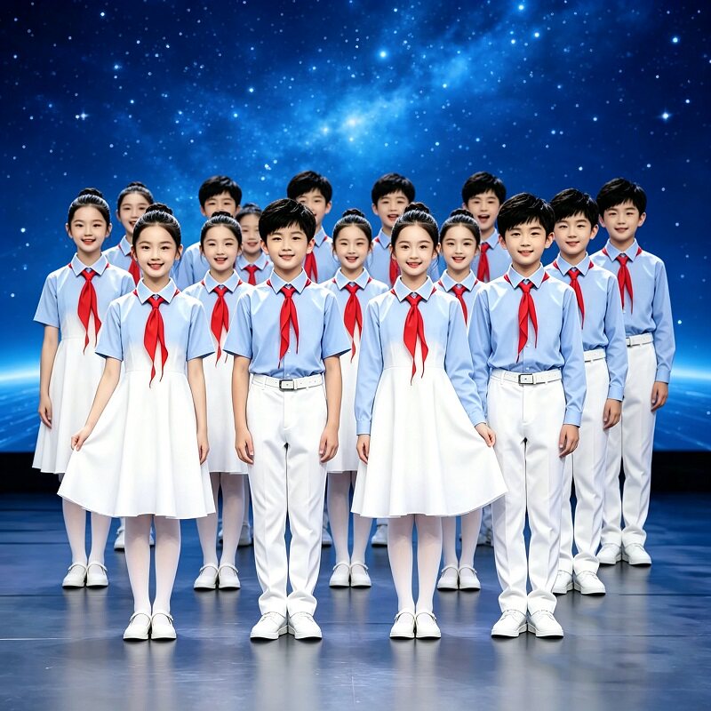 儿童合唱演出服诗歌朗诵舞台服装中小学生短袖大合唱表演套装男款