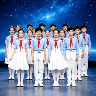 儿童合唱演出服诗歌朗诵舞台服装中小学生短袖大合唱表演套装男款