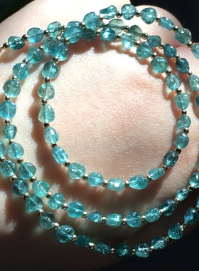 碧玺湖水蓝随形光面项链现货