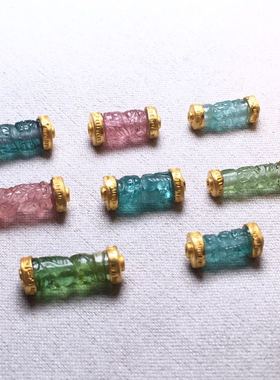 千足古法碧玺雕刻蓝色手链