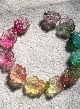 结缘碧玺花朵炫彩西瓜手镯戒面