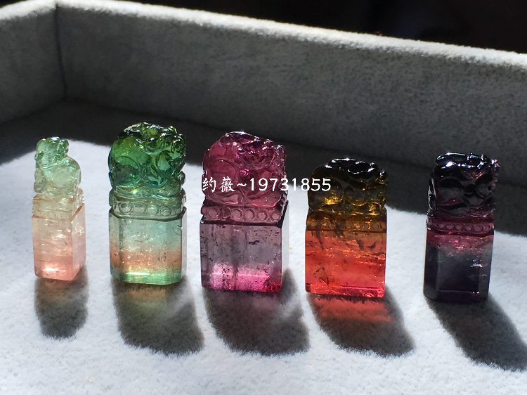 天然碧玺印章 吊坠 双色三色西瓜碧玺 貔貅 定制款精工雕刻