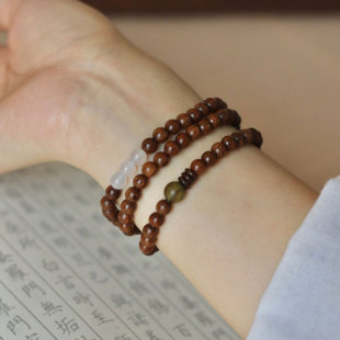 蒹葭萋萋·半两温柔原创中式复古金丝檀木手串女多圈手链小珠饰品
