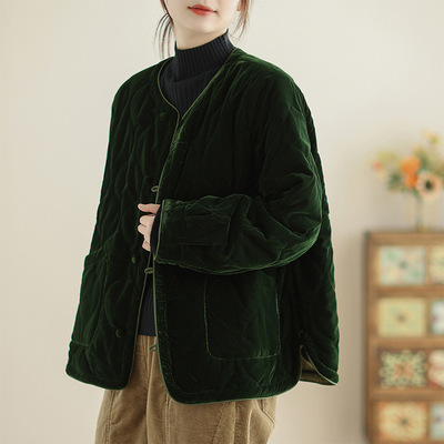 实拍2025冬季新款复古休闲棉服棉衣外套女圆领宽松短款保暖棉袄女