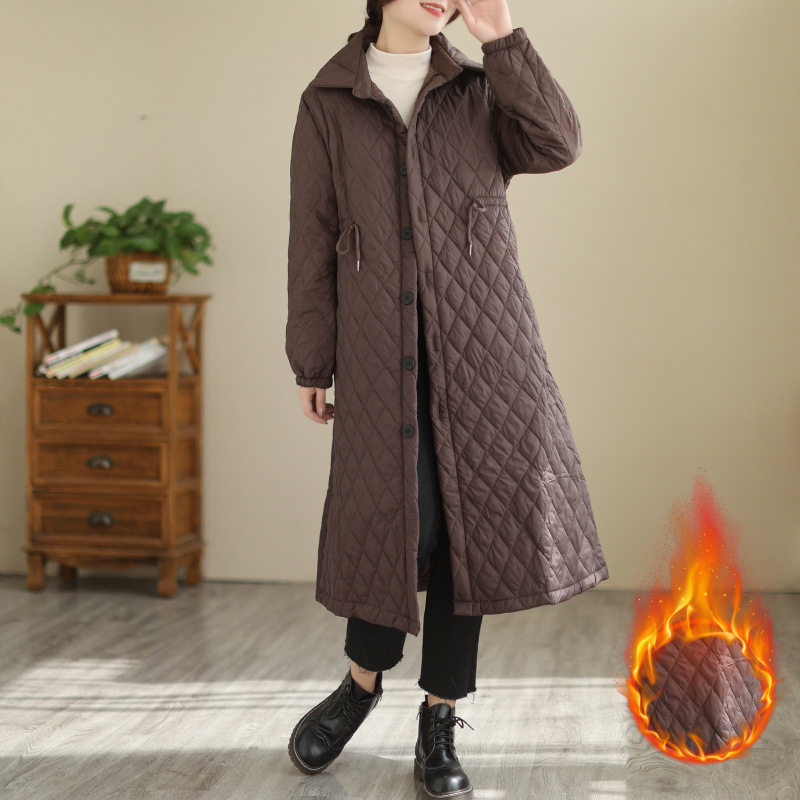 夹棉保暖衬衫女长袖中长款秋冬新款休闲夹棉轻薄风衣外套棉服