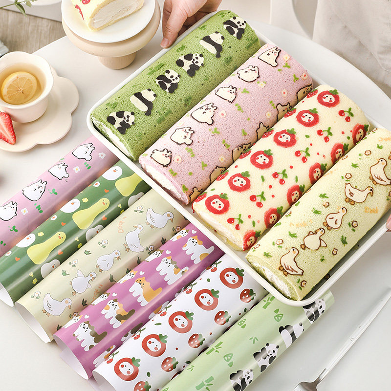 蛋糕卷图案纸印花手绘彩绘分隔卡通熊猫动物28方盘烘焙模具专用