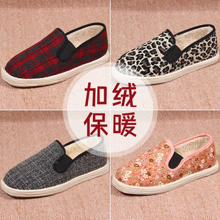 包邮老北京布鞋秋冬红格子加绒保暖千层底二棉鞋女居家办公开车鞋