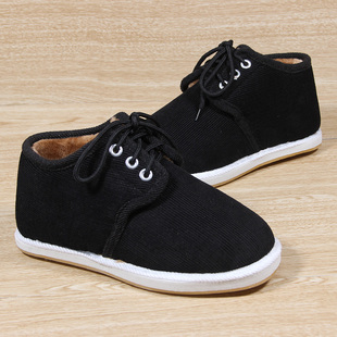 老北京布鞋男女冬季系带黑色加绒保暖棉鞋泡沫底办公室居家布棉鞋