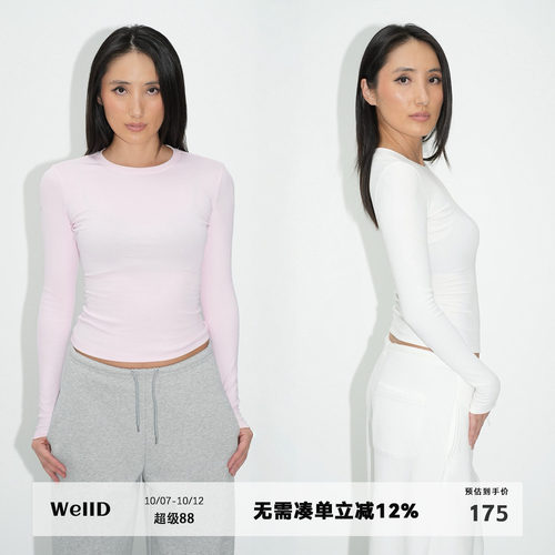 WellD  3.0版小蛮腰，基本款正肩圆领纯棉打底T恤女修身显瘦百搭