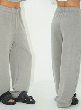 WellD 羊绒般触感直筒拉链薄绒休闲裤女秋冬款经典百搭宽松阔腿裤