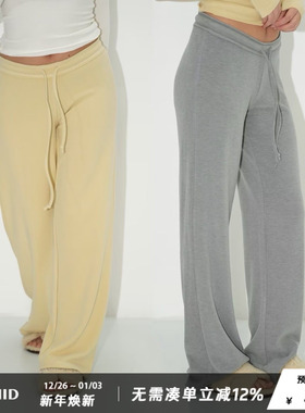 WellD 雾面莫代尔！中腰散边抽绳直筒超垂运动裤休闲修身阔腿卫裤
